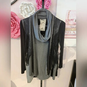 Vintage Concept Mixed Fabric Cowl Neck Top